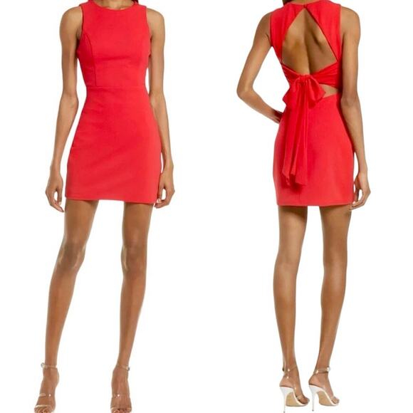 Lulus Red Tie Bow Open Back Mini Sheath Dress Women's XL NWT - Picture 1 of 7